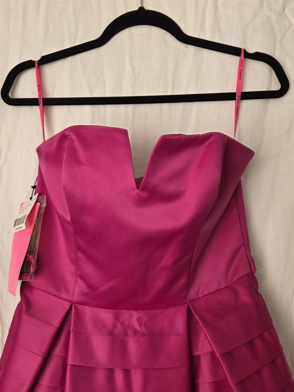 Strapless Pink Satin Party Dress - Picture 2 of 8